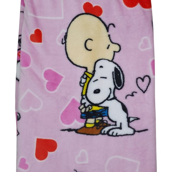 Peanuts Snoopy Charlie Soft Plush Throw Blanket 50"x70" Pink Hearts Valentines - Picture 2 of 10